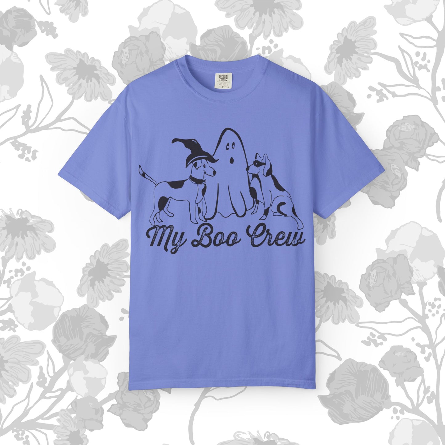 My Boo Crew Halloween T-Shirt, Cute Dog Ghost Tee, Halloween Unisex Garment-Dyed Shirt, Pet Lovers Gift, Autumn Apparel, Fun Halloween Outfit