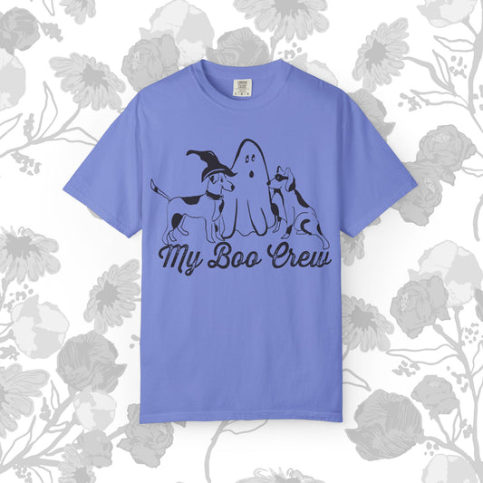 My Boo Crew Halloween T-Shirt, Cute Dog Ghost Tee, Halloween Unisex Garment-Dyed Shirt, Pet Lovers Gift, Autumn Apparel, Fun Halloween Outfit