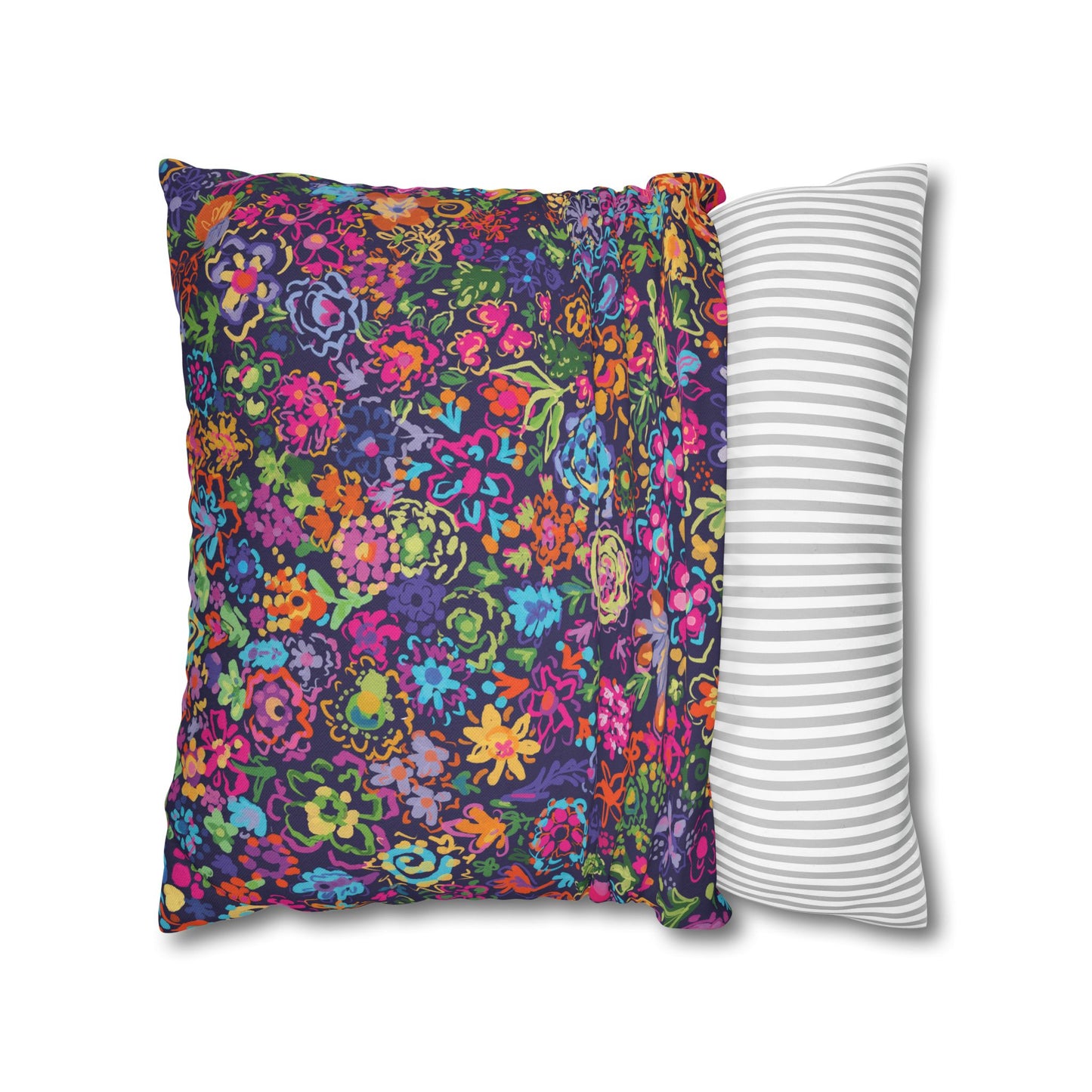 Colorful Wildflower Floral Throw Pillowcase Boho Design featuring artwork by Ally Hunt