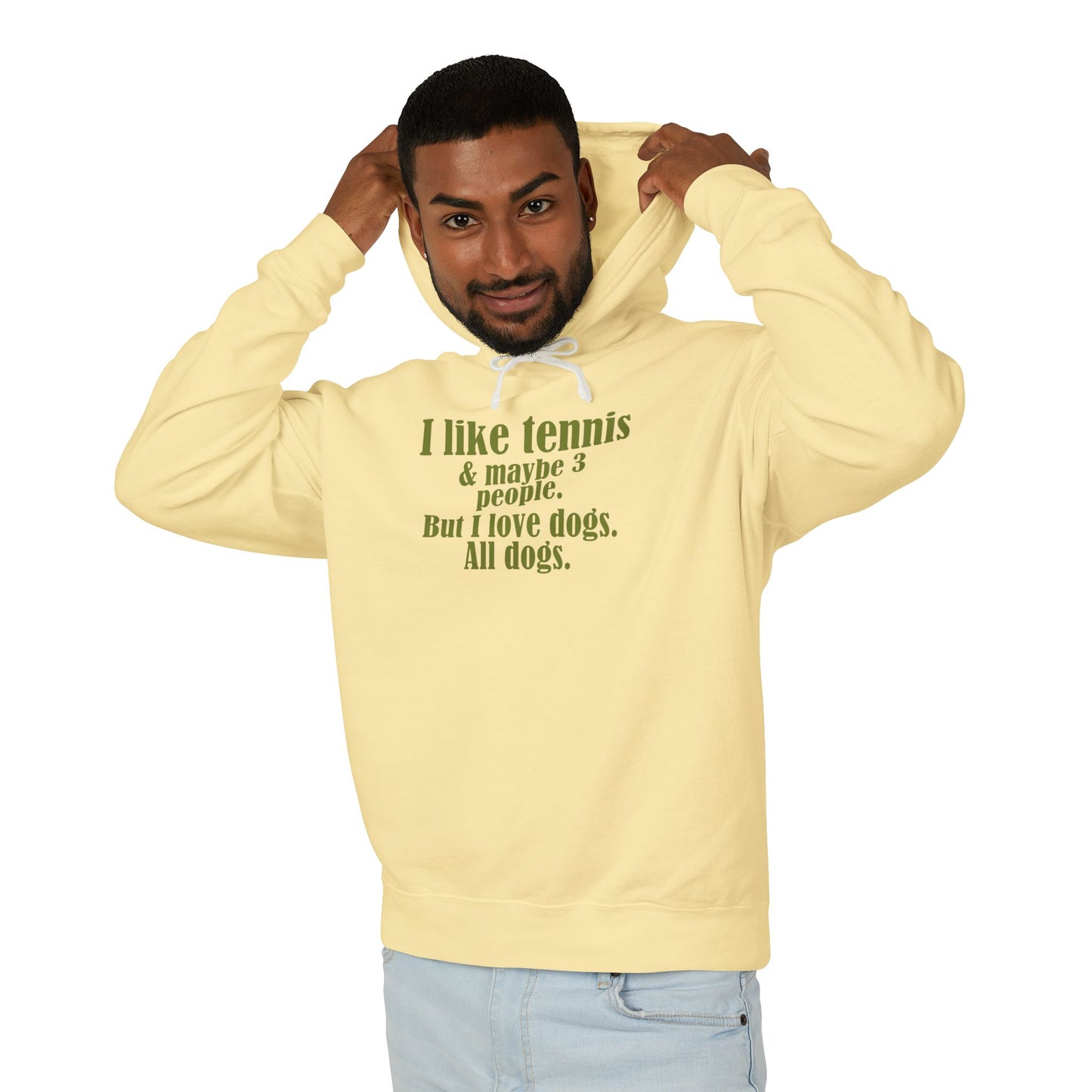"I like tennis and maybe three people, but I love all dogs." Pickleball Lover's Hoodie | Sports Sweatshirt, Funny Pickleball Gift, Activewear, Unisex Apparel, Fun Sportswear