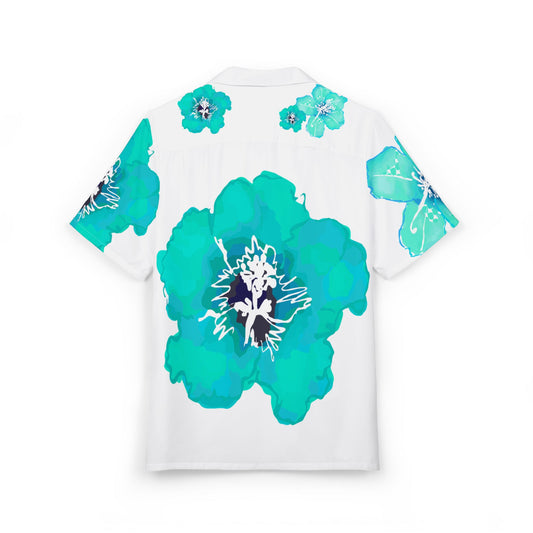 Tropical Woman's or Men's Azalea Turquoise Hawaiian Shirt, Beach Wear, Vacation Outfit, Summer Party Shirt, Casual Style, Relaxed Fit