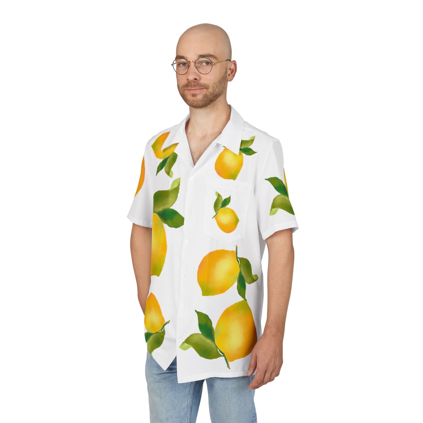 Sunny Lemon Print Button-Down Shirt, Tropical Shirt for Summer, Vacation Wear, Casual Outfit, Gift for Him/Her