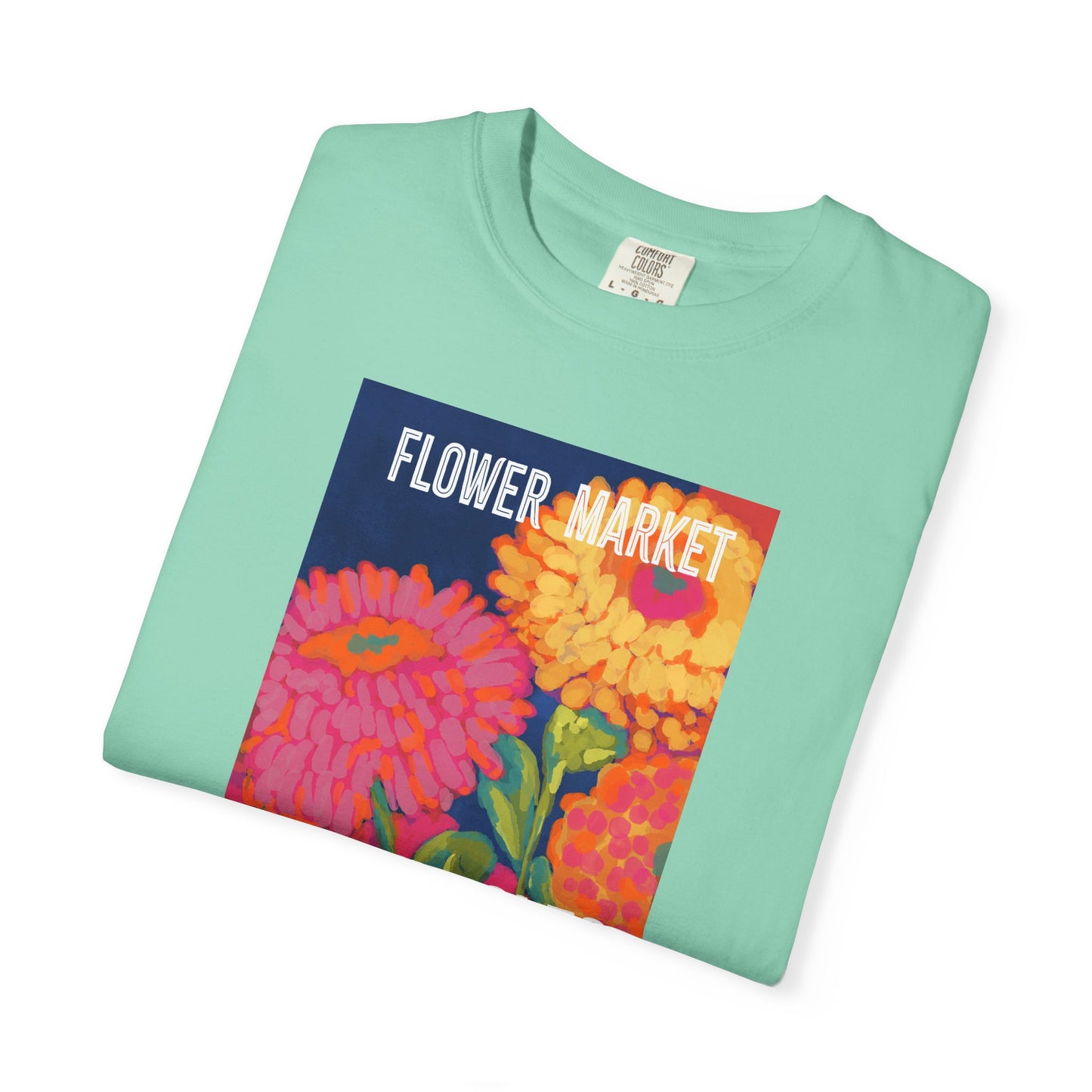 Vibrant Floral Market Tee, Flower Market T-Shirt, Greek Isles Apparel, Gift for Garden Lovers, Summer Wardrobe Essential