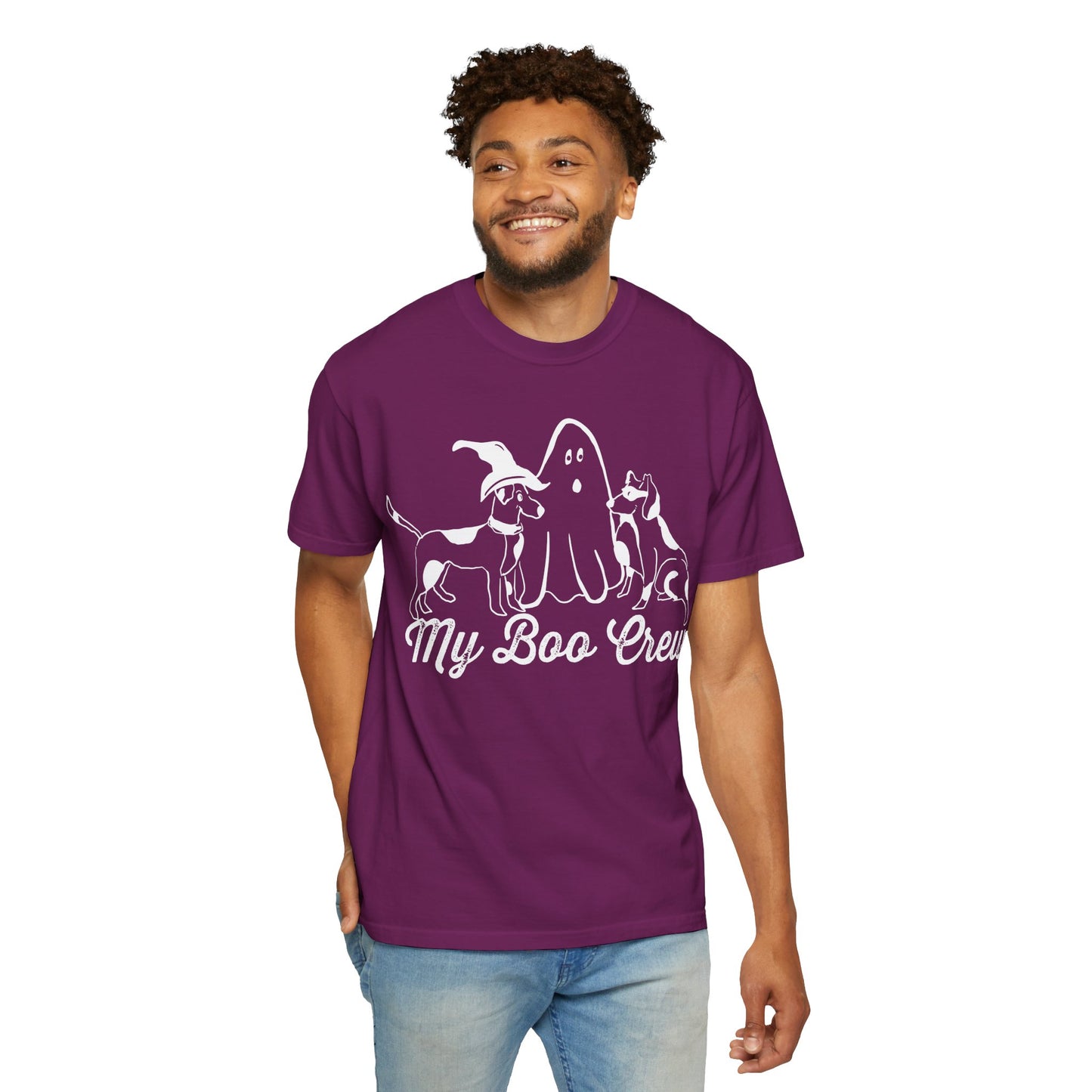 My Boo Crew Halloween T-Shirt, Cute Dog Ghost Tee, Halloween Unisex Garment-Dyed Shirt, Pet Lovers Gift, Autumn Apparel, Fun Halloween Outfit