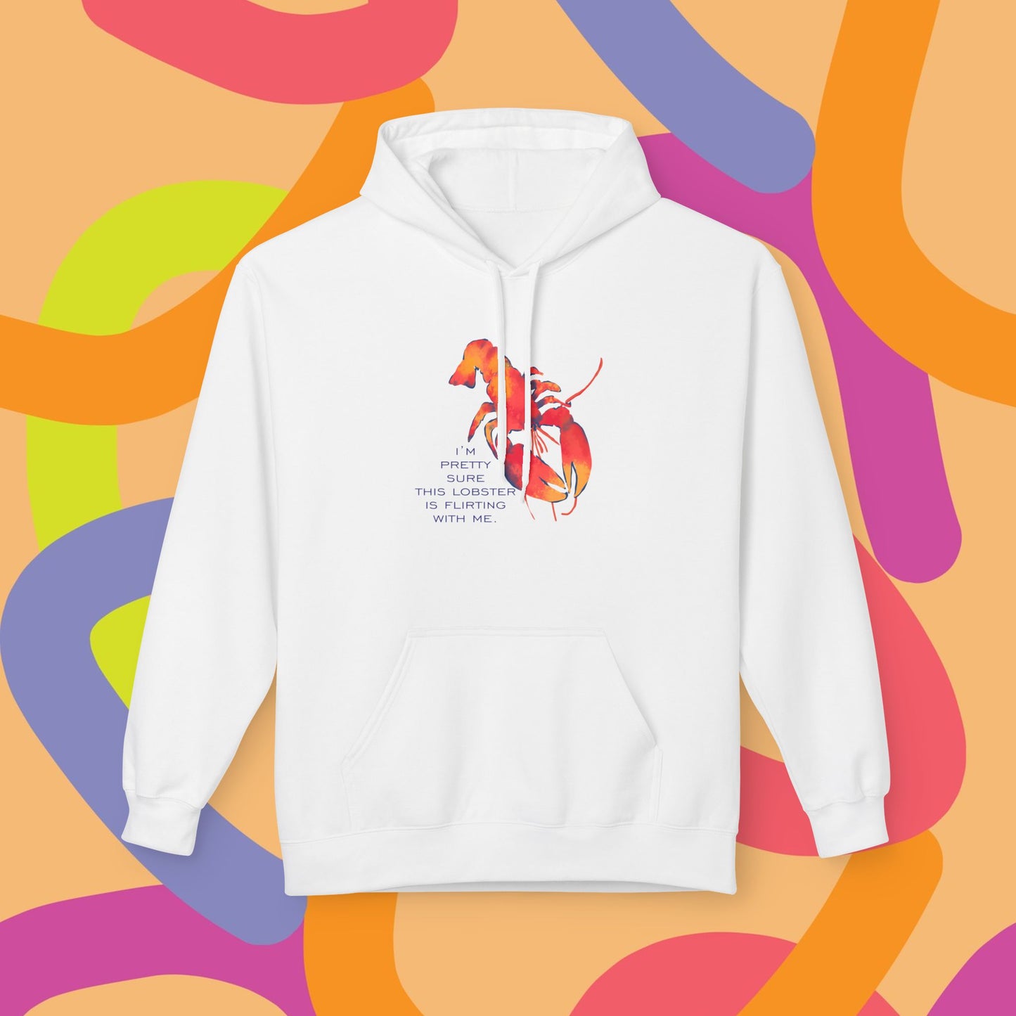 IS THIS LOBSTER FLIRTING WITH ME? Lobster Love Hoodie - Fun Unisex Lightweight Hooded Sweatshirt for Seafood Lovers, Casual Wear, Summer Vibes, Beach Outings, Gift Idea