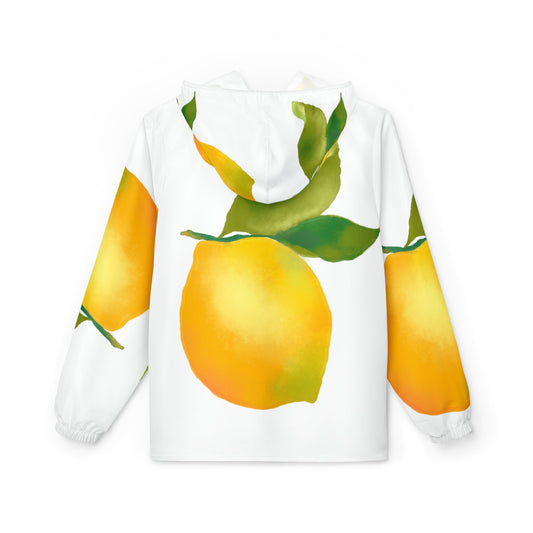 Citrus Lemon Print Windbreaker Jacket - Fresh Lemon Rain Coat, Spring Fashion, Outdoor Jacket, Gift for Her, Casual Jacket