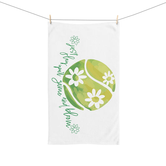 Tennis Hand Towel - Just Play Your Game and Bloom, Green Floral Sports Towel, Tennis Gifts, Outdoor Decor, Gym Towels, Motivational Decor
