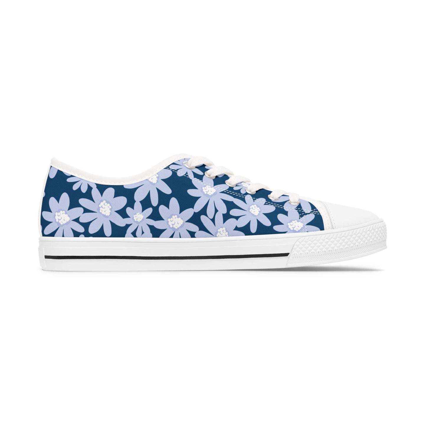 Blue Daisy Floral Women's Low Top Sneakers, Stylish Casual Shoes, Spring Fashion Footwear, Comfortable Everyday Sneakers, Gift for Her
