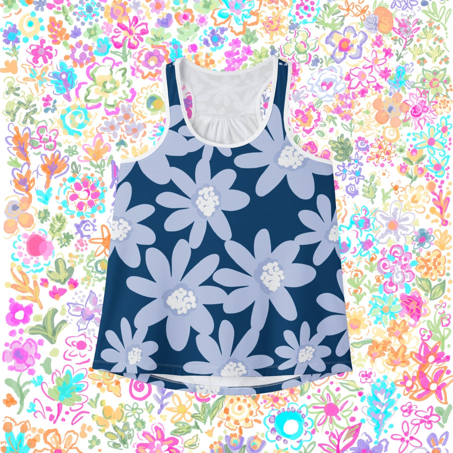 Bllue Daisy Retro Women's Tank Top - Summer Apparel, Beachwear, Vacation Outfit, Festival Top, Gift for Her