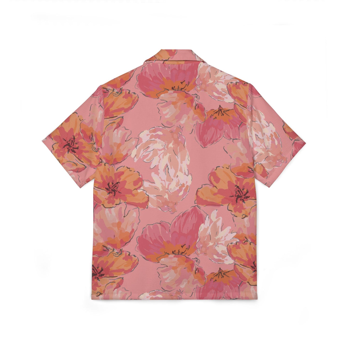 Pink Floral Hawaiian Camp Shirt — Women or Men's Tropical Vacation Button-Up