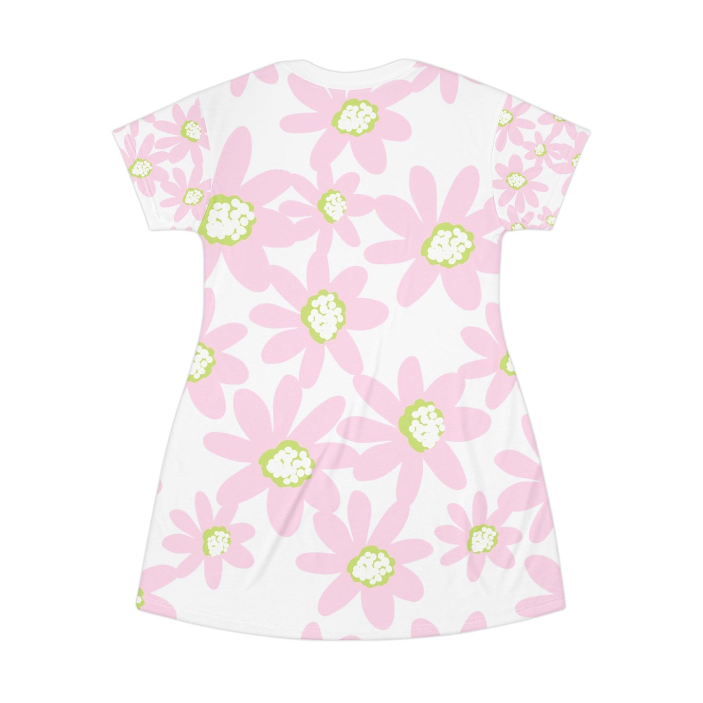 Pink Daisy Floral T-Shirt Dress, Casual Summer Dress, Comfy Lounge Dress, Boho Style, Festival Outfit, Cute Everyday Wear, Gift for Her