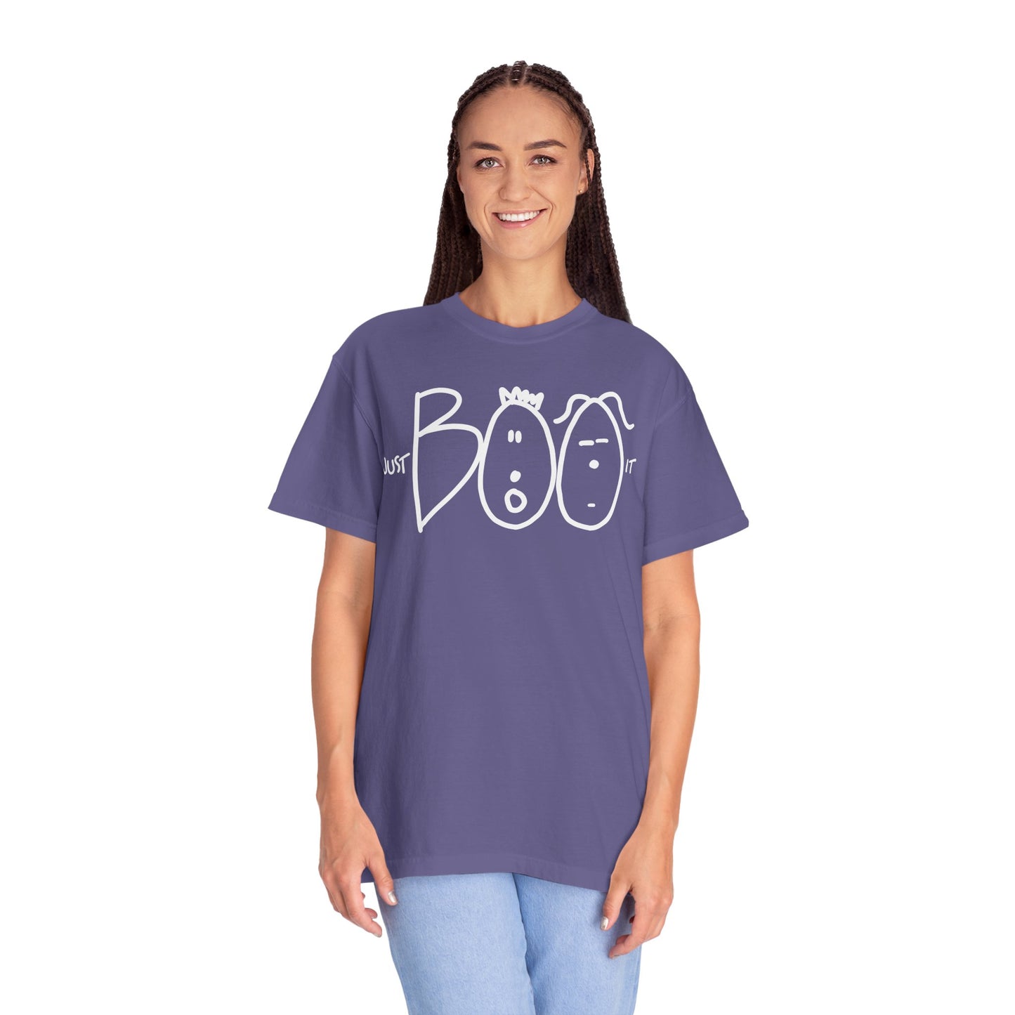 JUST BOO IT....Spooky Unisex Garment-Dyed T-shirt, Halloween Tee, Trendy Graphic Tee, Funny Costume Top, Holiday Apparel, Party Wear
