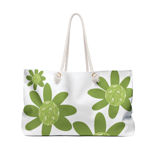 Daisy Pickleball Floral Green Weekender Bag, Travel Tote, Gym Duffle, Beach Bag, Weekend Getaway Essentials, Spring Floral Design