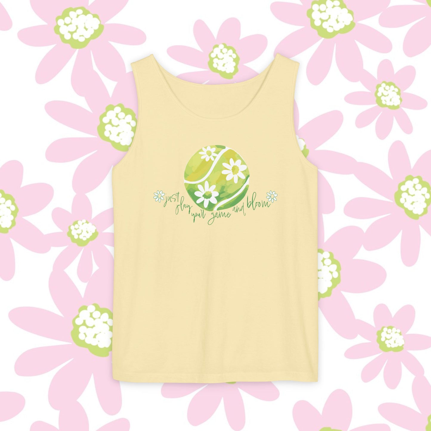 Play Your Game and Bloom! Tennis Floral Vibes Tank Top, Garden Tanks, Outdoor Summer Wear, Eco-Friendly Fashion, Casual Apparel, Floral Design