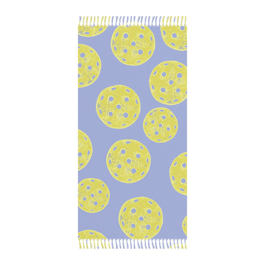 Boho Yellow and Periwinkle Pickleball Beach Towel — Lightweight Fringe Turkish Towel