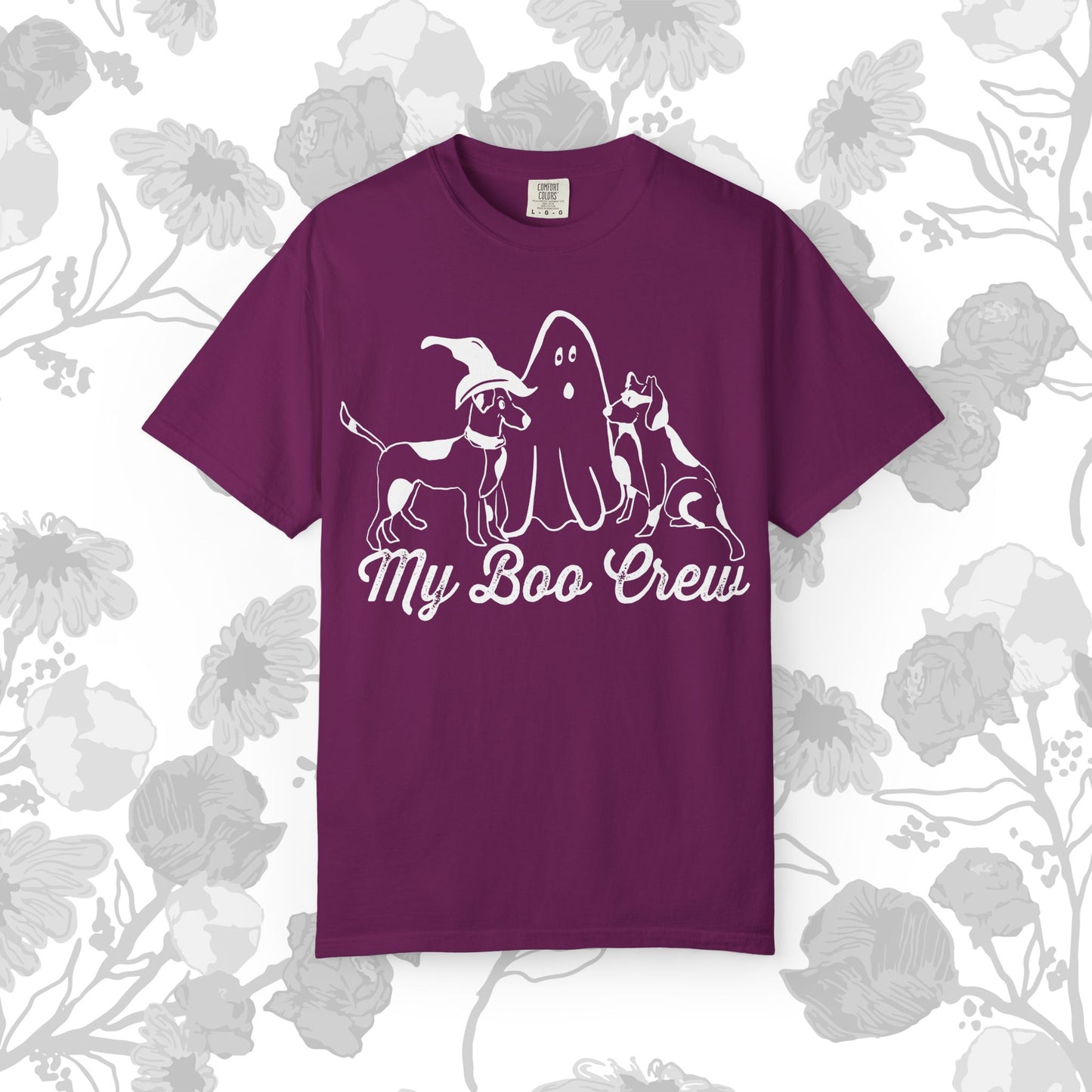 My Boo Crew Halloween T-Shirt, Cute Dog Ghost Tee, Halloween Unisex Garment-Dyed Shirt, Pet Lovers Gift, Autumn Apparel, Fun Halloween Outfit