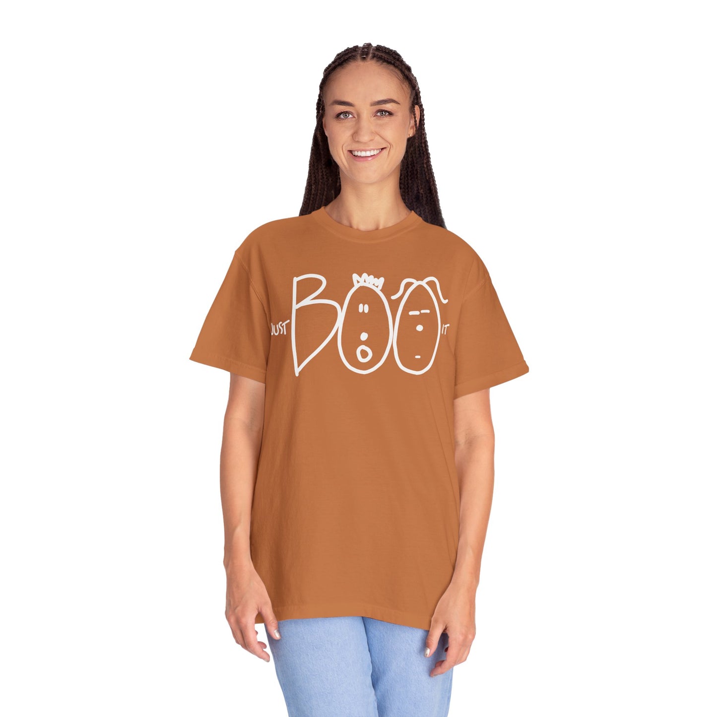 JUST BOO IT....Spooky Unisex Garment-Dyed T-shirt, Halloween Tee, Trendy Graphic Tee, Funny Costume Top, Holiday Apparel, Party Wear