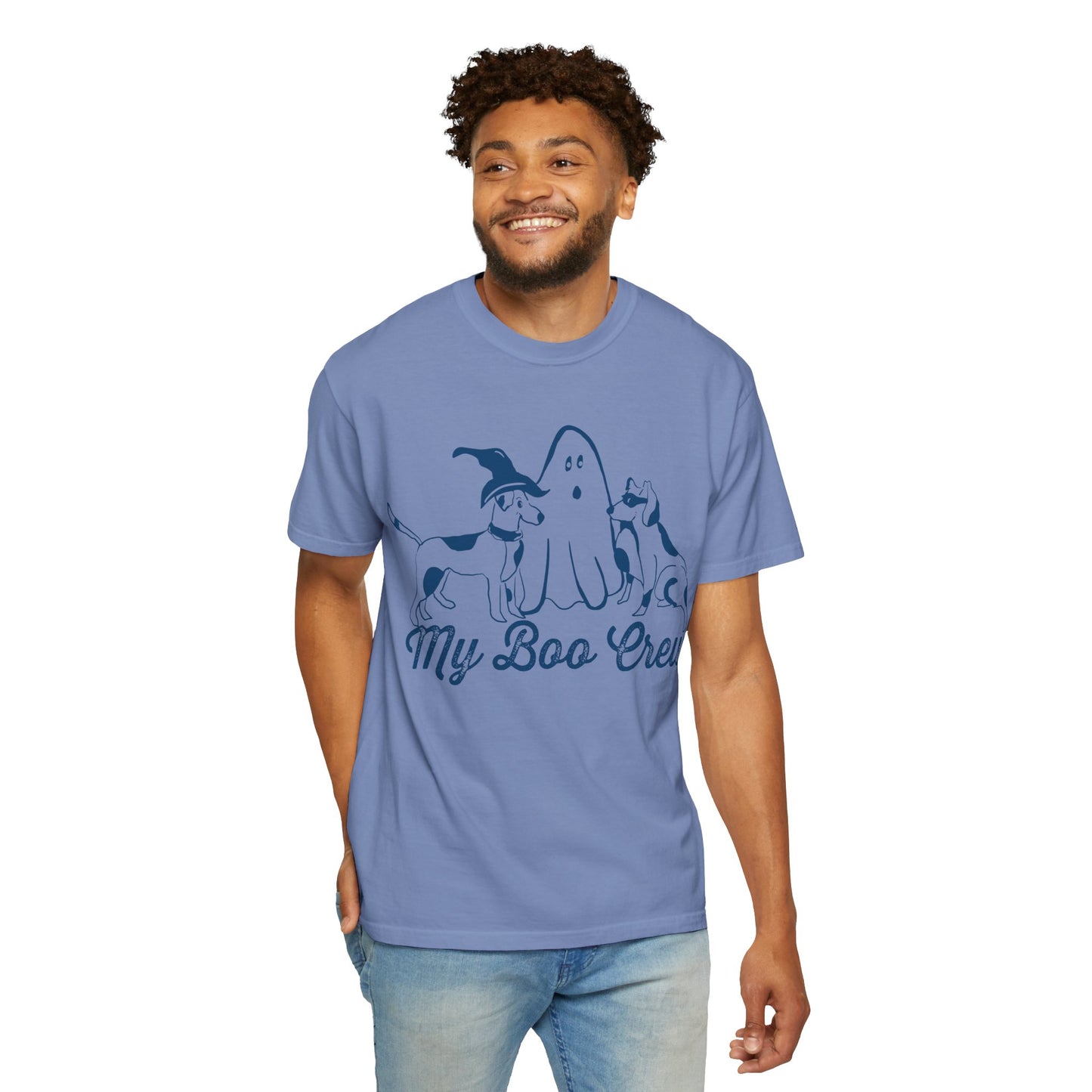 My Boo Crew Halloween T-Shirt, Cute Dog Ghost Tee, Halloween Unisex Garment-Dyed Shirt, Pet Lovers Gift, Autumn Apparel, Fun Halloween Outfit