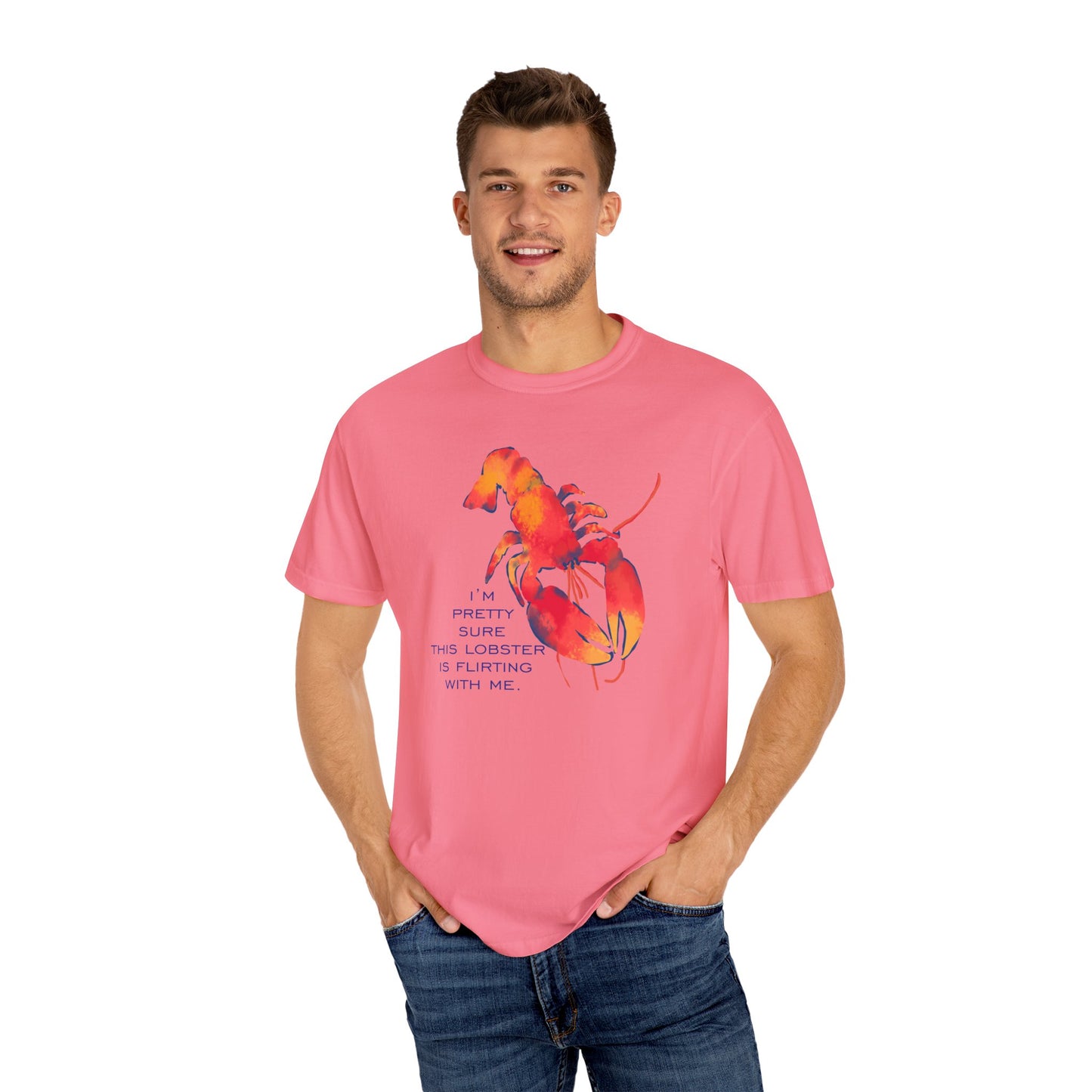 Funny Lobster Flirting T-Shirt, Relaxed Fit Tees, Seafood Lover Gifts, Coastal Vibe Outfits, Summer Beach Wear
