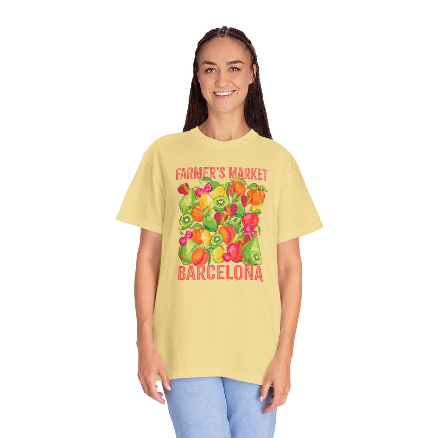 Barcelona Farmers Market T-Shirt | Unisex Garment-Dyed Tee, Cute Summer Style, Gift for Foodies, Market Lover's Apparel, Barcelona Graphic Tee