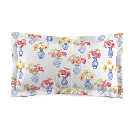 Floral Daisy Watercolor Microfiber Pillow Sham, Bright Flower Design for Bedroom Decor, Springtime Gift, Cozy Home Accents, Decorative Cushion Cover