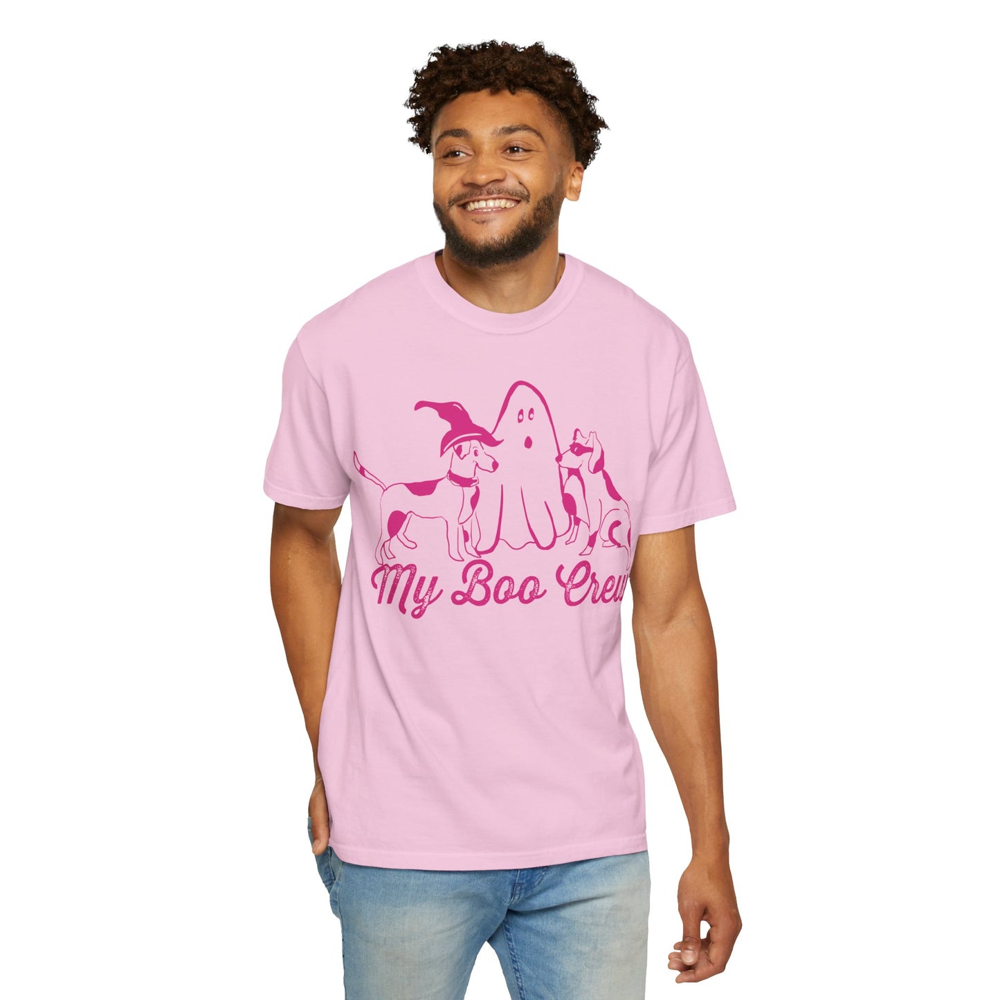 My Boo Crew Halloween T-Shirt, Cute Dog Ghost Tee, Halloween Unisex Garment-Dyed Shirt, Pet Lovers Gift, Autumn Apparel, Fun Halloween Outfit