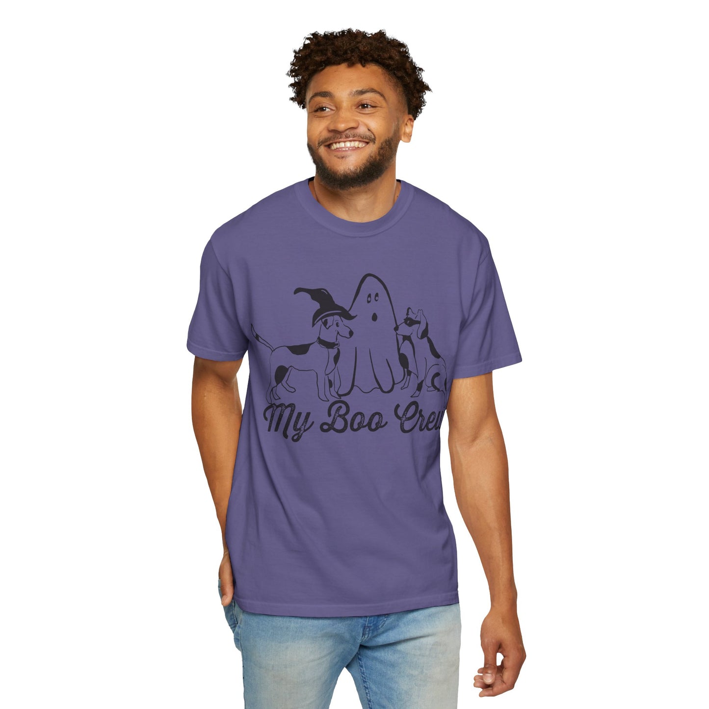 My Boo Crew Halloween T-Shirt, Cute Dog Ghost Tee, Halloween Unisex Garment-Dyed Shirt, Pet Lovers Gift, Autumn Apparel, Fun Halloween Outfit
