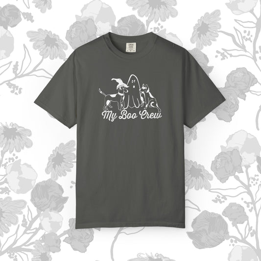 My Boo Crew Halloween T-Shirt, Cute Dog Ghost Tee, Unisex Garment-Dyed Shirt, Pet Lovers Gift, Autumn Apparel, Fun Halloween Outfit