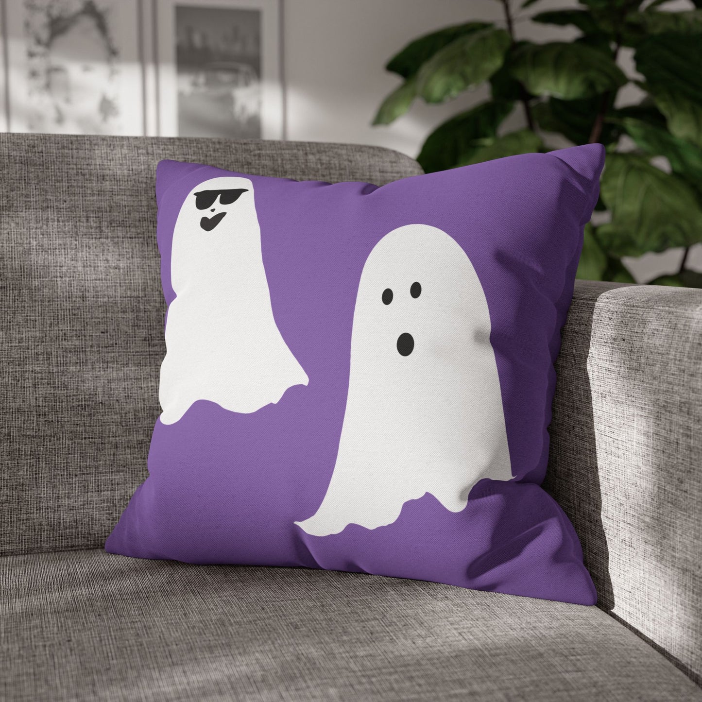 Spooky Ghost Pillowcase, BOO TIME, Halloween Decor, Fun Throw Pillow, Cozy Home Accessory, Unique Gift for Ghost Lovers, Purple Pillow Cover