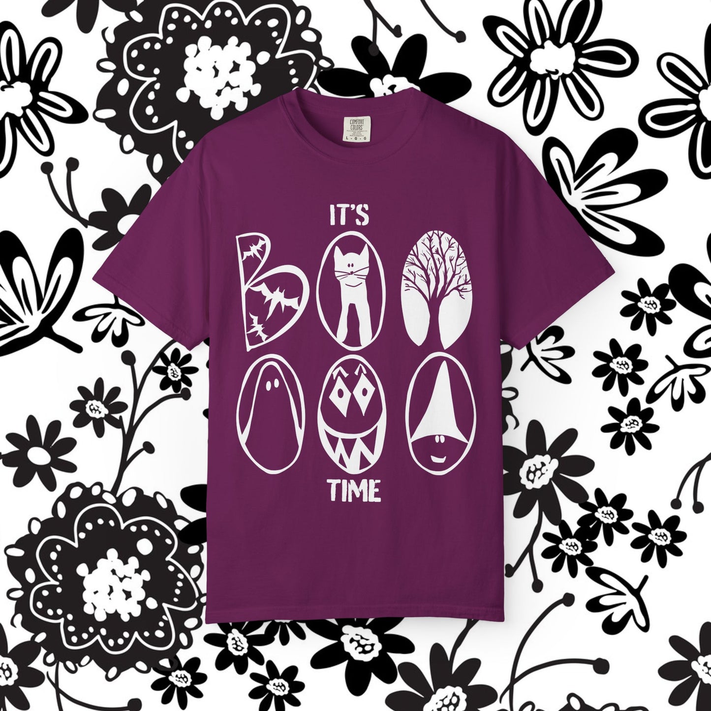 "IT'S BOO TIME" Halloween Themed T-shirt, Spooky Graphic Tee, Unisex T-shirt for Fall, Vintage Style Halloween Shirt, Perfect for Halloween Party