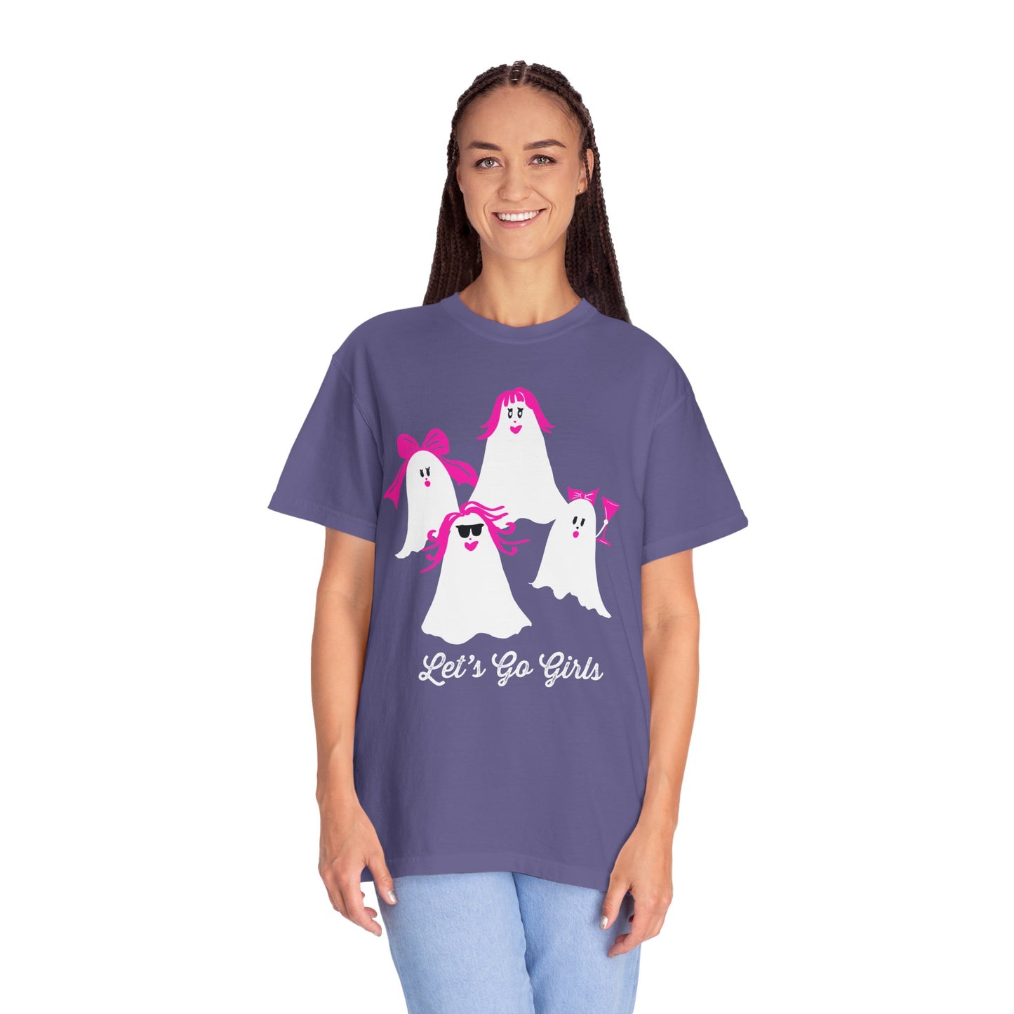 "Let's Go Girls" Spooky Chic T-Shirt, Halloween Fashion, Pink Ghost-Inspired Tee, Cute Casual Wear, Unisex Graphic Shirt, Trendy Fall Style
