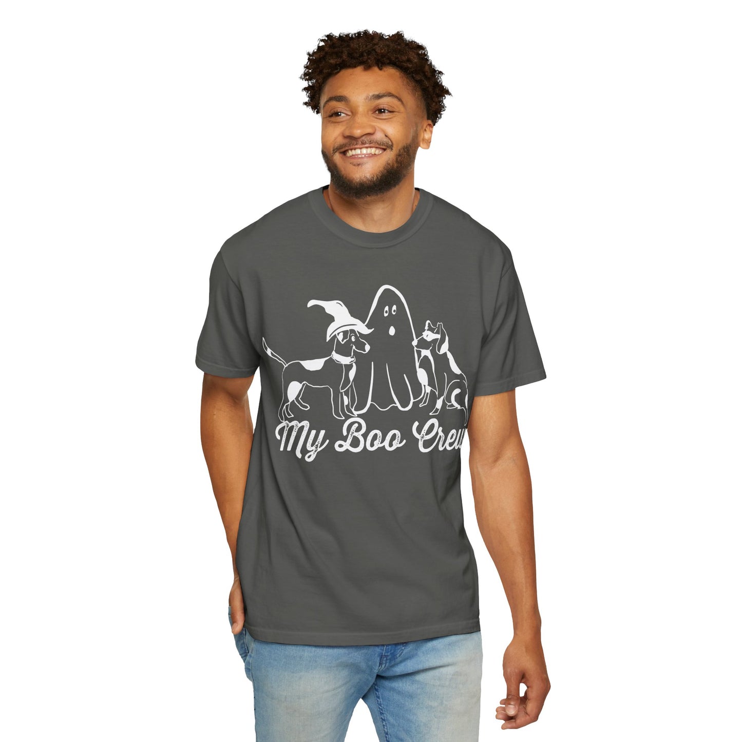 My Boo Crew Halloween T-Shirt, Cute Dog Ghost Tee, Halloween Unisex Garment-Dyed Shirt, Pet Lovers Gift, Autumn Apparel, Fun Halloween Outfit