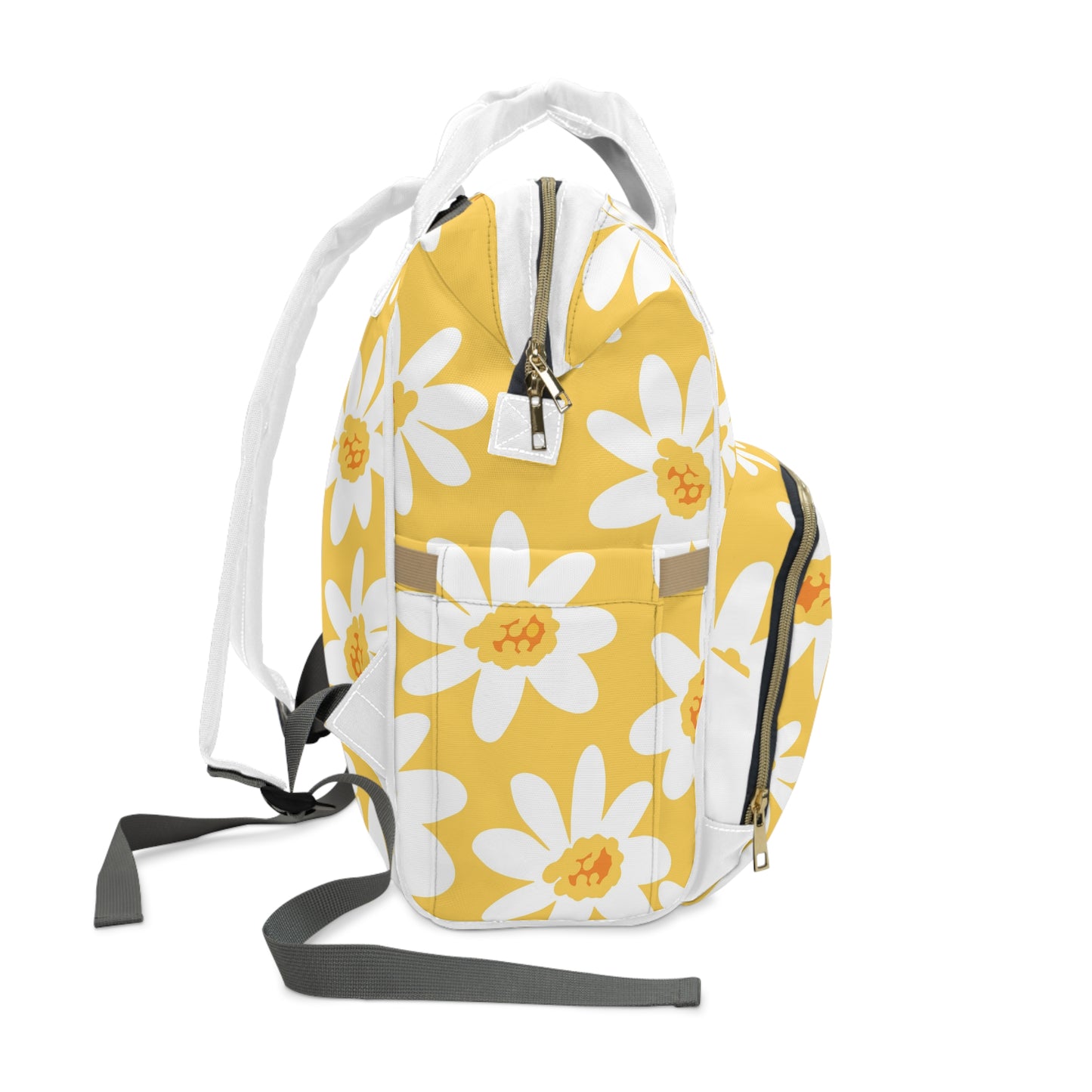 Yellow Daisy Floral Diaper Backpack, Baby Shower Gift, Toddler Bag, Modern Mom Backpack, Functional Baby Gear, Summer Accessory