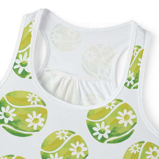 Tennis Ball Daisy Spring Floral Women's Tank Top, Summer Outfit, Beachwear, Casual Wear, Floral Print, Workout Tank