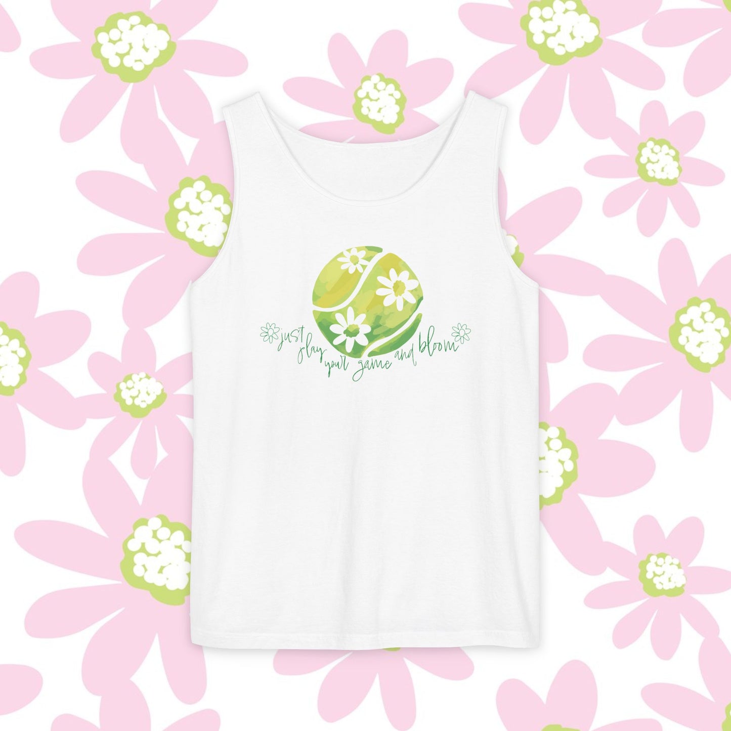 Play Your Game and Bloom! Tennis Floral Vibes Tank Top, Garden Tanks, Outdoor Summer Wear, Eco-Friendly Fashion, Casual Apparel, Floral Design