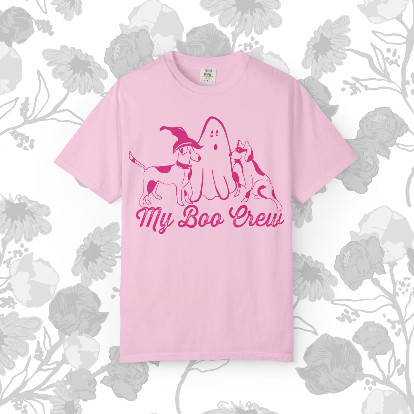 My Boo Crew Halloween T-Shirt, Cute Dog Ghost Tee, Halloween Unisex Garment-Dyed Shirt, Pet Lovers Gift, Autumn Apparel, Fun Halloween Outfit