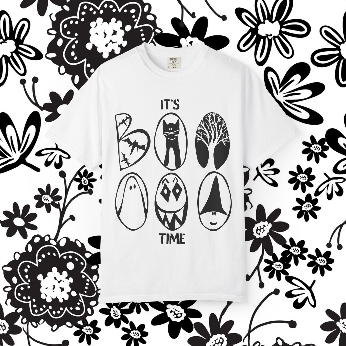 "IT'S BOO TIME" Halloween Themed T-shirt, Spooky Graphic Tee, Unisex T-shirt for Fall, Vintage Style Halloween Shirt, Perfect for Halloween Party