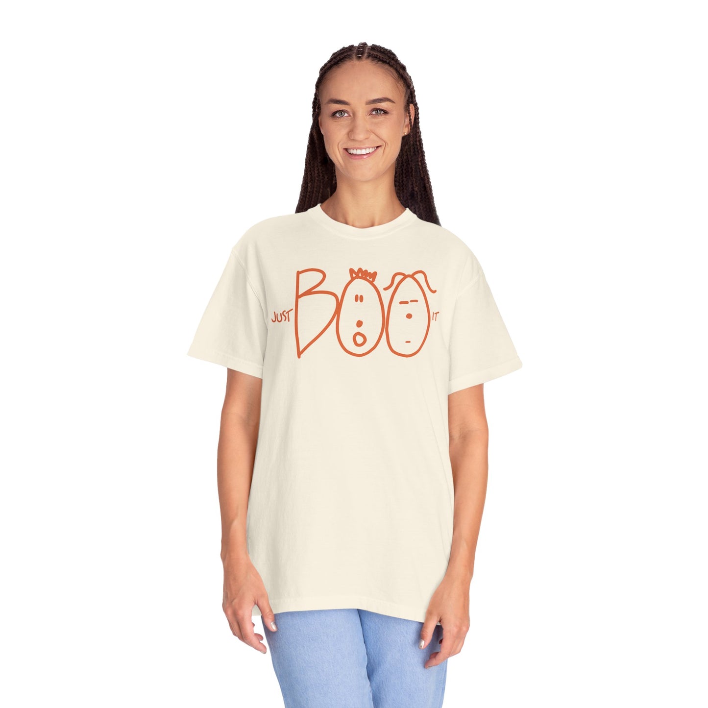 JUST BOO IT....Spooky Unisex Garment-Dyed T-shirt, Halloween Tee, Trendy Graphic Tee, Funny Costume Top, Holiday Apparel, Party Wear