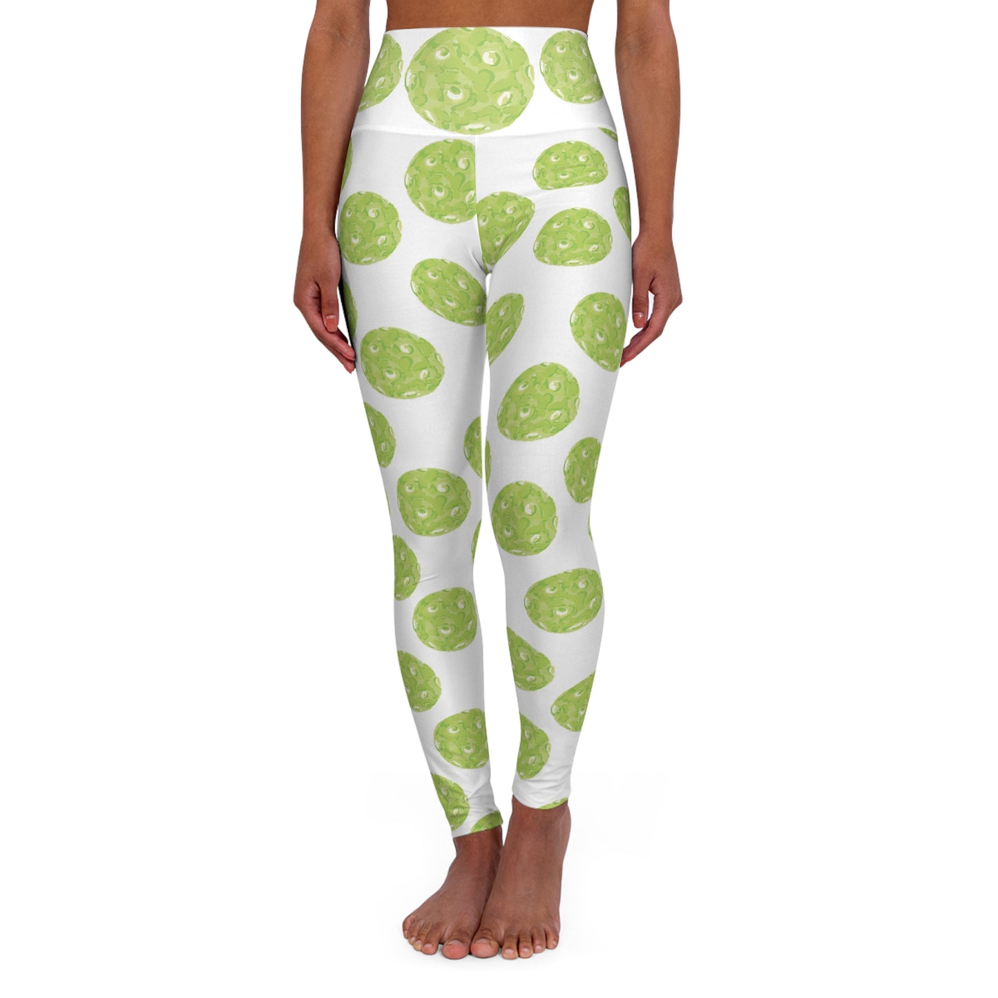 Pickleball Patterned High Waisted Yoga Leggings with Fun Green Polka Dot Design, Activewear Leggings, Fitness Apparel, Gift for Yogis, Stylish Workout Pants