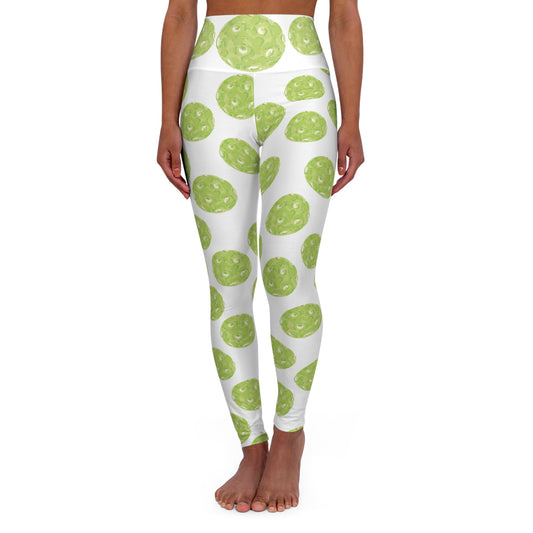 Pickleball Patterned High Waisted Yoga Leggings with Fun Green Polka Dot Design, Activewear Leggings, Fitness Apparel, Gift for Yogis, Stylish Workout Pants