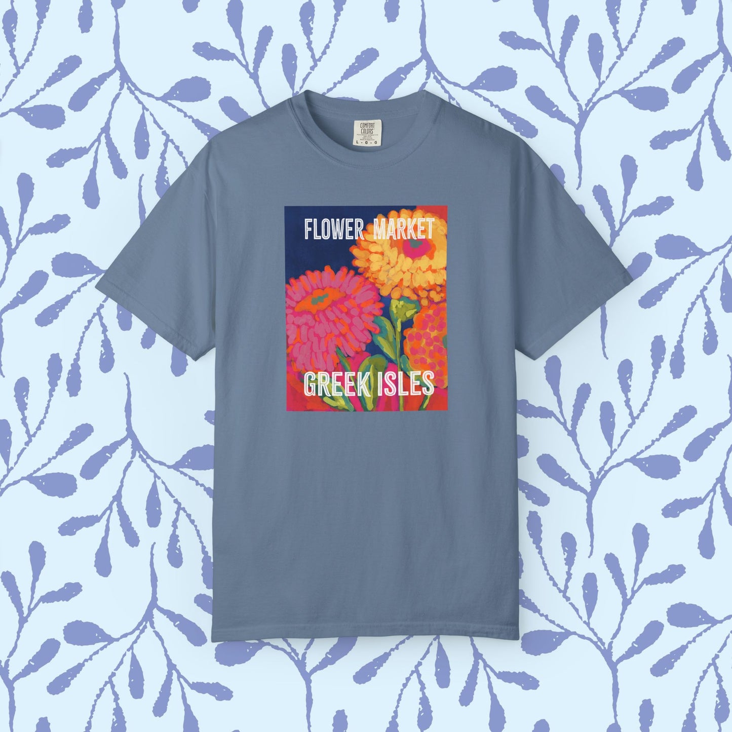 Vibrant Floral Market Tee, Flower Market T-Shirt, Greek Isles Apparel, Gift for Garden Lovers, Summer Wardrobe Essential