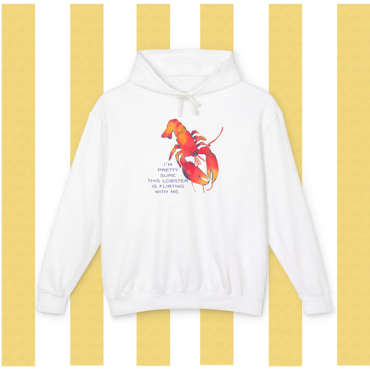 IS THIS LOBSTER FLIRTING WITH ME? Lobster Love Hoodie - Fun Unisex Lightweight Hooded Sweatshirt for Seafood Lovers, Casual Wear, Summer Vibes, Beach Outings, Gift Idea