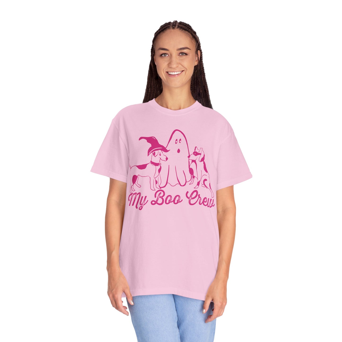 My Boo Crew Halloween T-Shirt, Cute Dog Ghost Tee, Halloween Unisex Garment-Dyed Shirt, Pet Lovers Gift, Autumn Apparel, Fun Halloween Outfit