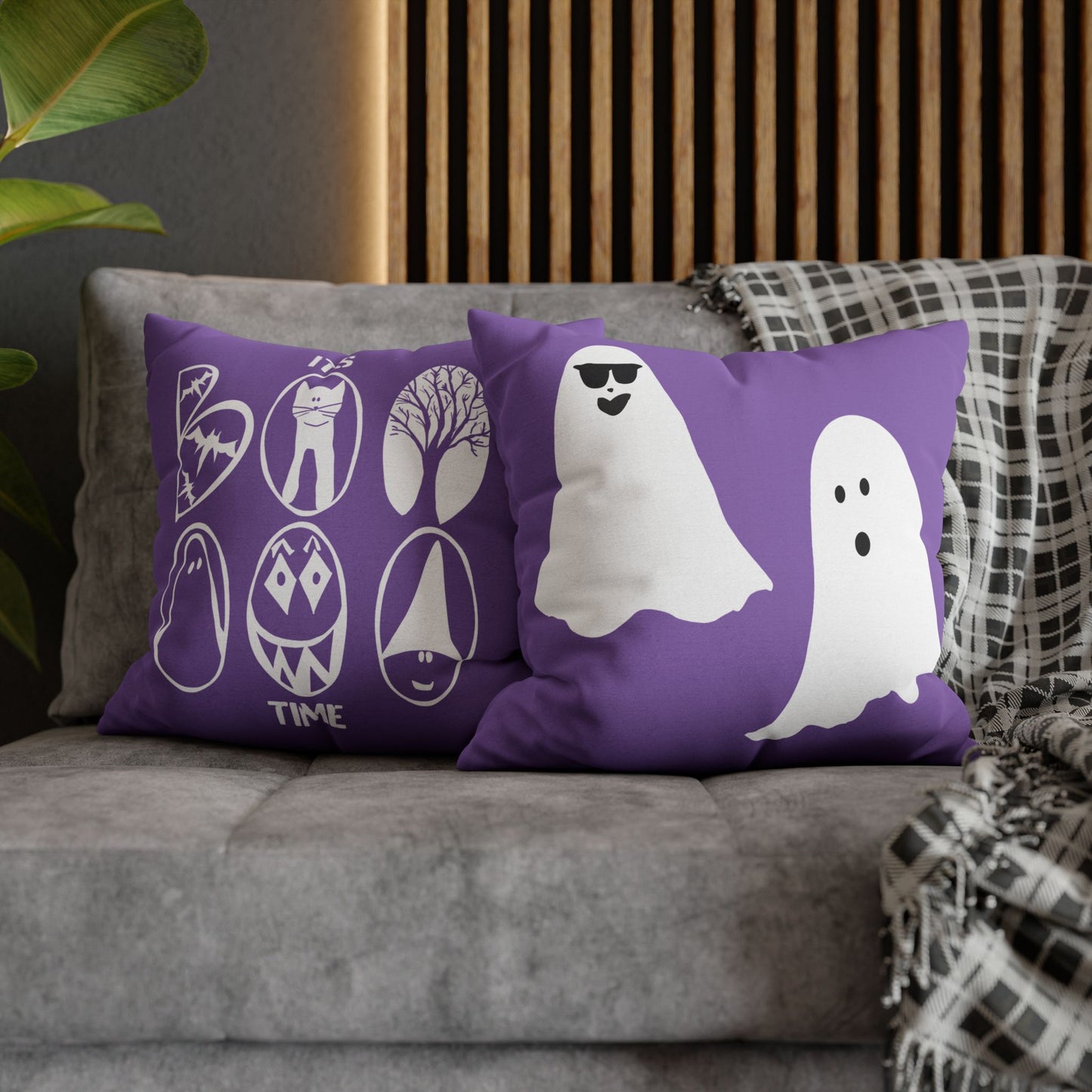 Spooky Ghost Pillowcase, BOO TIME, Halloween Decor, Fun Throw Pillow, Cozy Home Accessory, Unique Gift for Ghost Lovers, Purple Pillow Cover