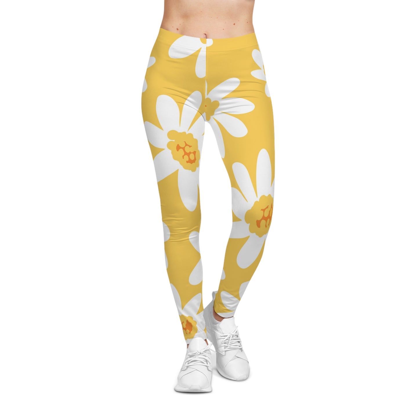 Women's Floral Daisy Print Leggings, Summer Activewear, Yoga Pants, Casual Outfit, Gift for Her, Flower Pattern Leggings