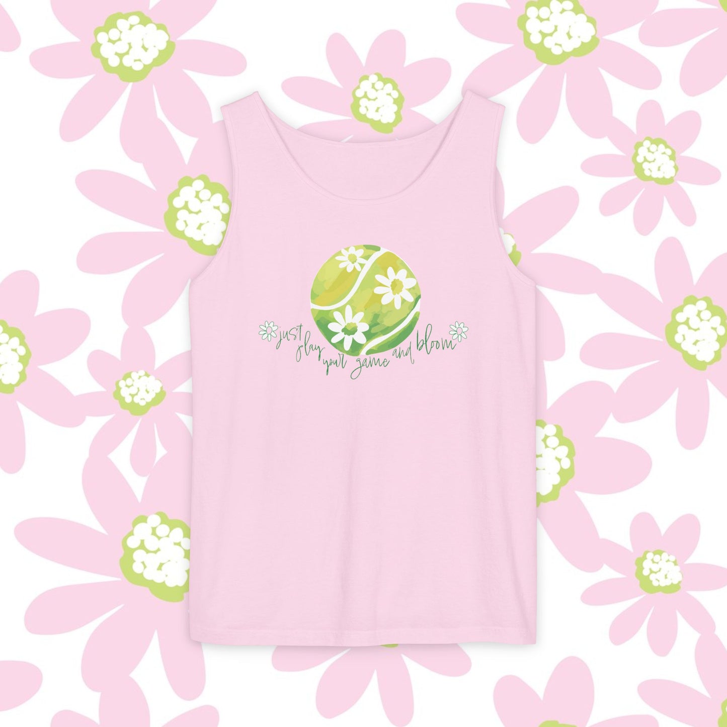 Play Your Game and Bloom! Tennis Floral Vibes Tank Top, Garden Tanks, Outdoor Summer Wear, Eco-Friendly Fashion, Casual Apparel, Floral Design