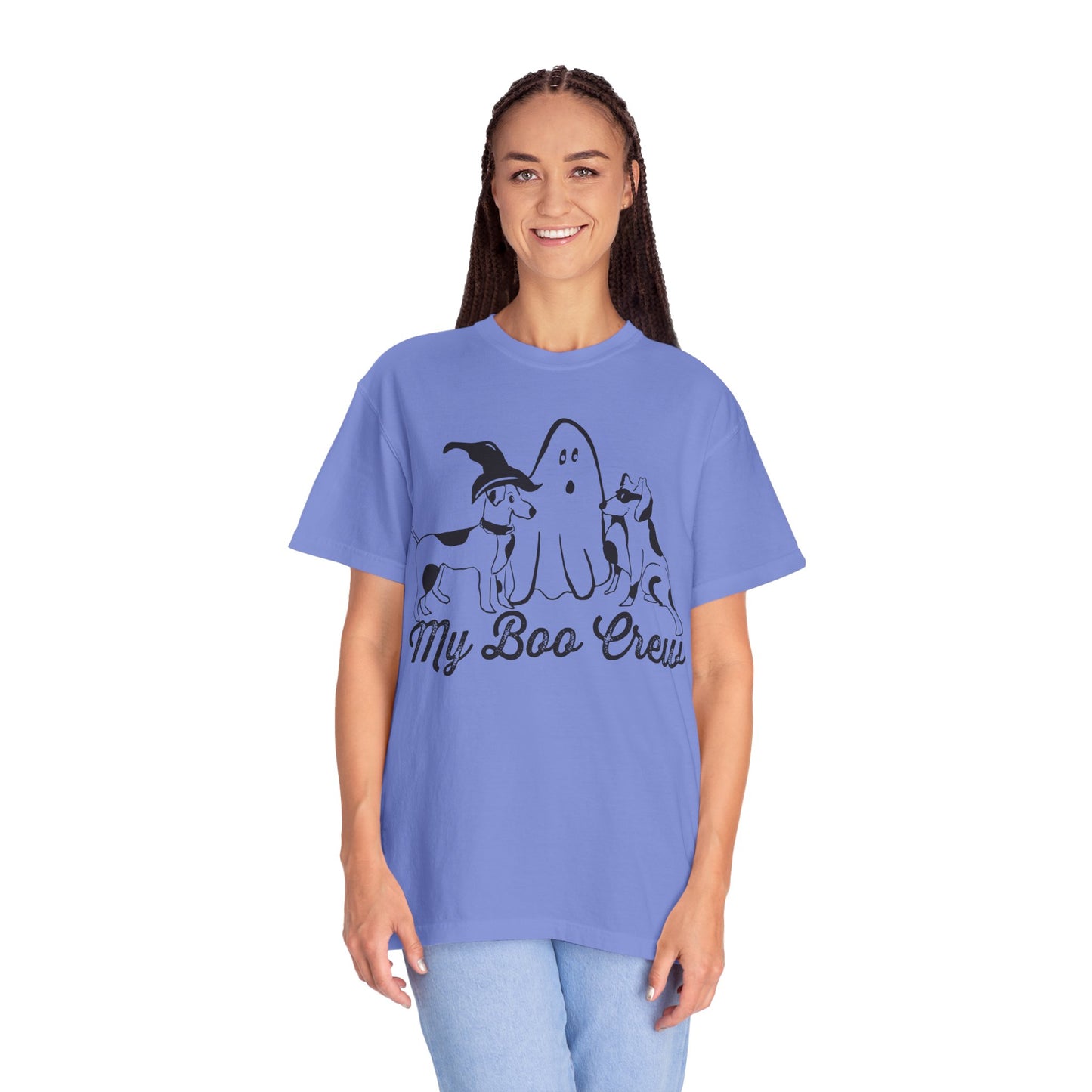 My Boo Crew Halloween T-Shirt, Cute Dog Ghost Tee, Halloween Unisex Garment-Dyed Shirt, Pet Lovers Gift, Autumn Apparel, Fun Halloween Outfit