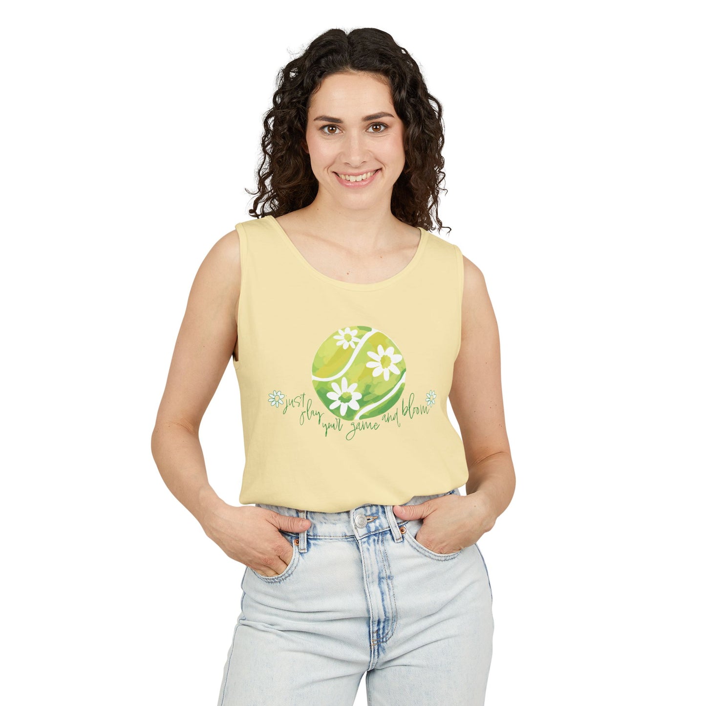 Play Your Game and Bloom! Tennis Floral Vibes Tank Top, Garden Tanks, Outdoor Summer Wear, Eco-Friendly Fashion, Casual Apparel, Floral Design