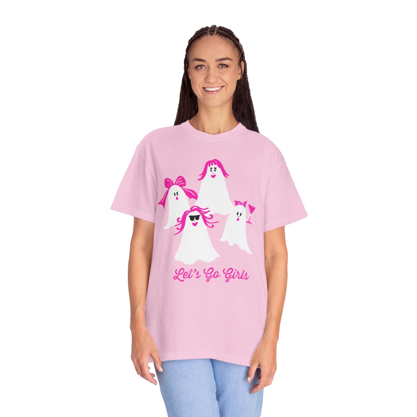 "Let's Go Girls" Spooky Chic T-Shirt, Halloween Fashion, Pink Ghost-Inspired Tee, Cute Casual Wear, Unisex Graphic Shirt, Trendy Fall Style