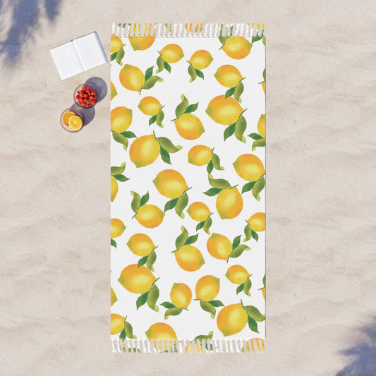Boho Lemon Beach Towel, Vibrant Summer Tanning Cloth, Perfect for Beach Days, Pool Parties, Eco-Friendly Gift, Cute Home Decor